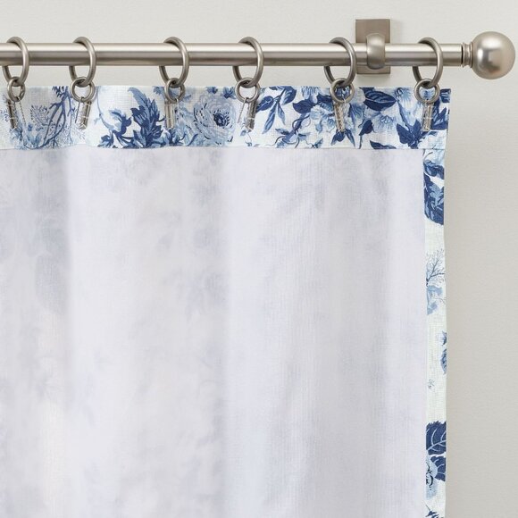 Pottery Barn 2 Blue Garden Floral Toile Curtains Drapes Linen Cotton 50x108" Set - Picture 5 of 10